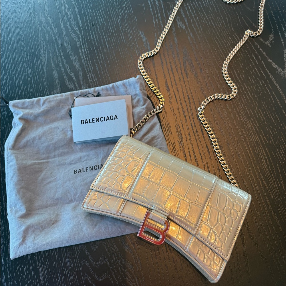 Balenciaga Metallic Gold Croc-Embossed Clutch
